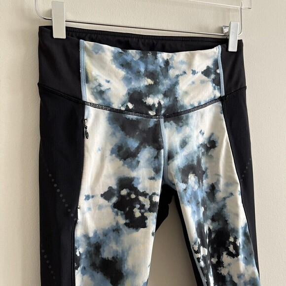 Lululemon leggings Stop At Nothing Crop Black Blooming Pixie Aquamarine size 6 - Picture 10 of 15